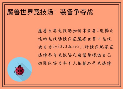 魔兽世界竞技场：装备争夺战